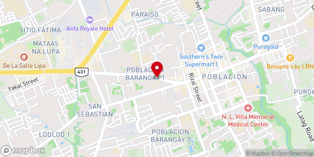 Map showing location of Lipa Evangelical Church (UCCP)