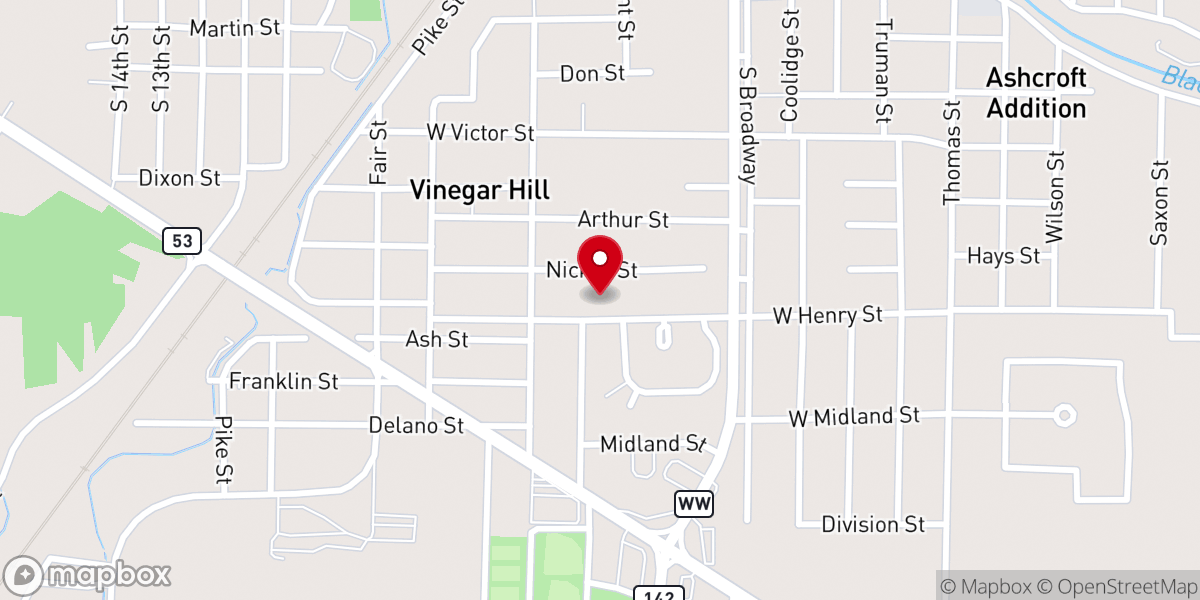 Map showing location of Poplar Bluff Full Gospel Fellowship
