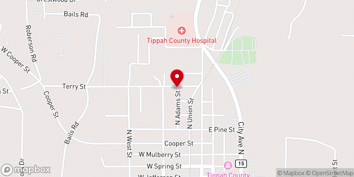 Map showing location of Ripley Second Baptist Church