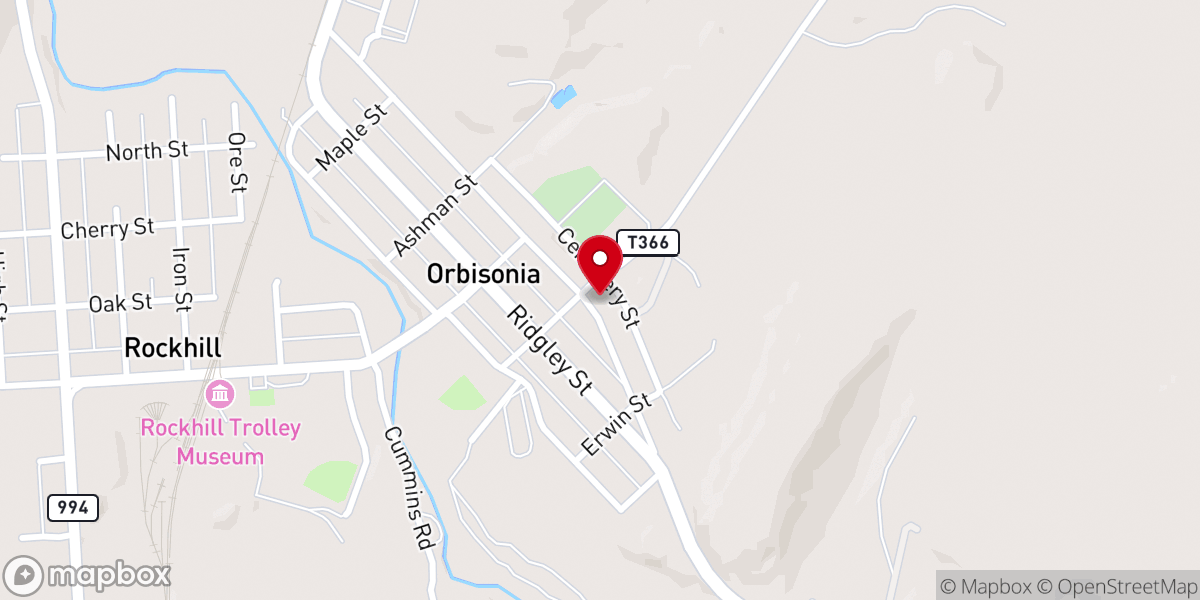 Map showing location of Orbisonia United Methodist Church