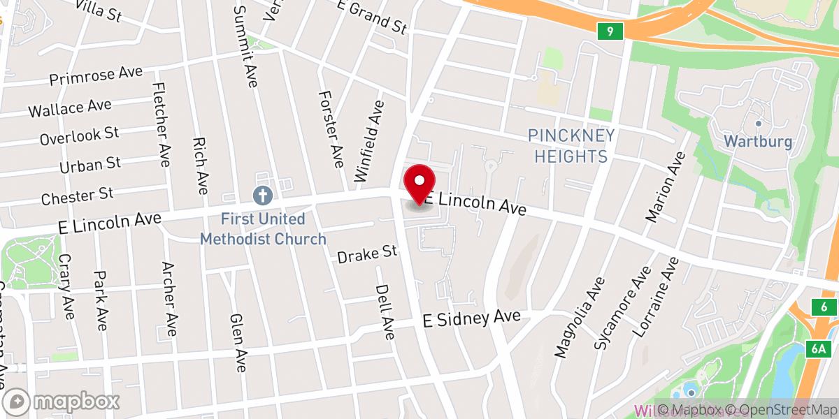 Map showing location of First Presbyterian Church
