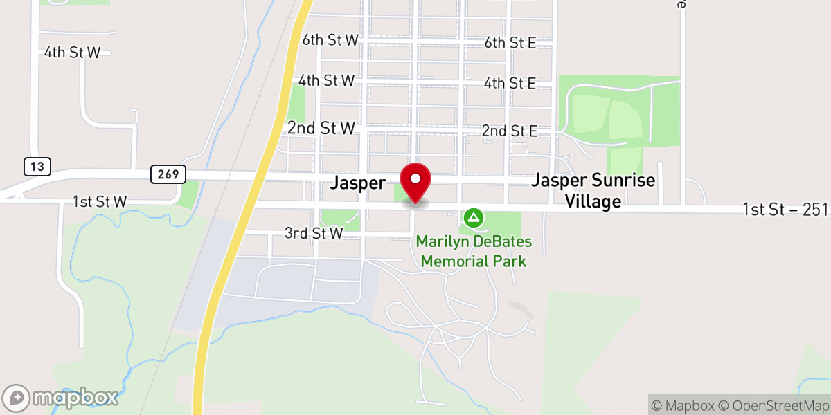 Map showing location of Jasper City Shop