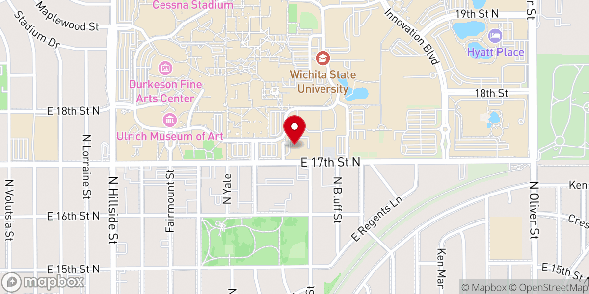 Map showing location of St. Paul University Parish at Wichita State