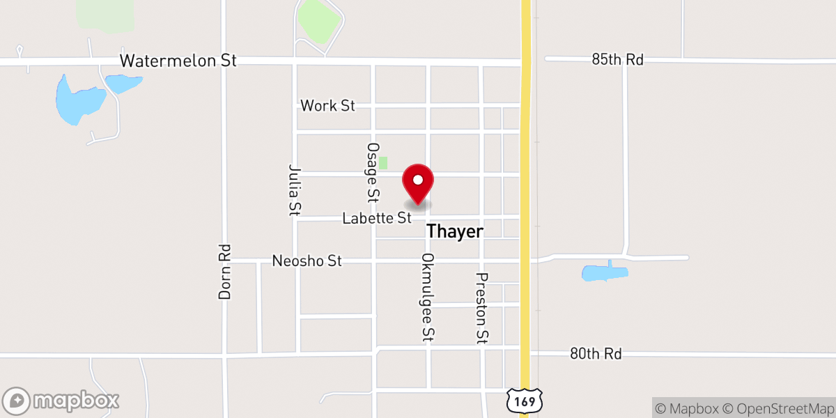 Map showing location of Thayer United Methodist Church