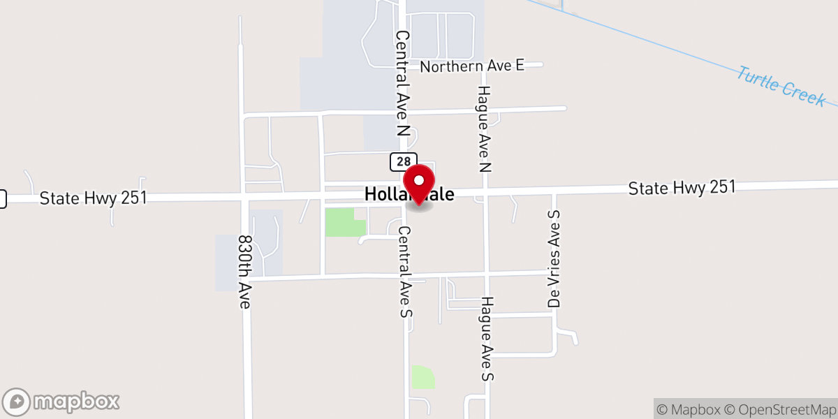 Map showing location of Hollandale Village Hall
