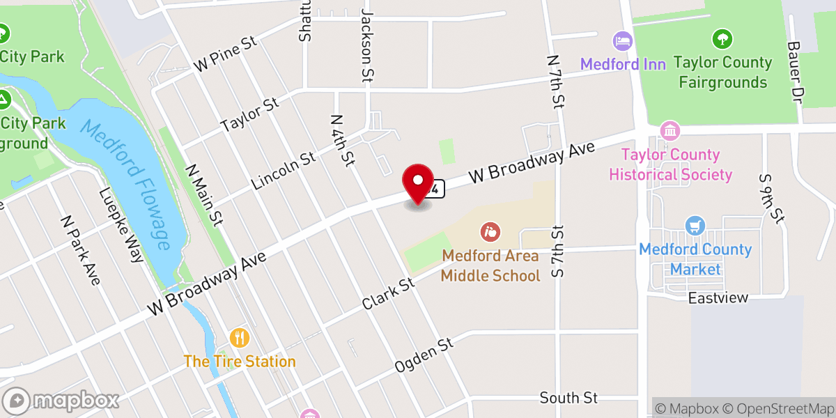 Map showing location of Medford United Church of Christ