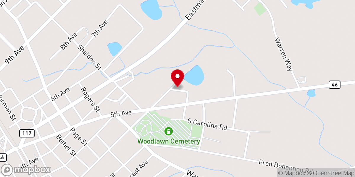Map showing location of Eastside Baptist Church
