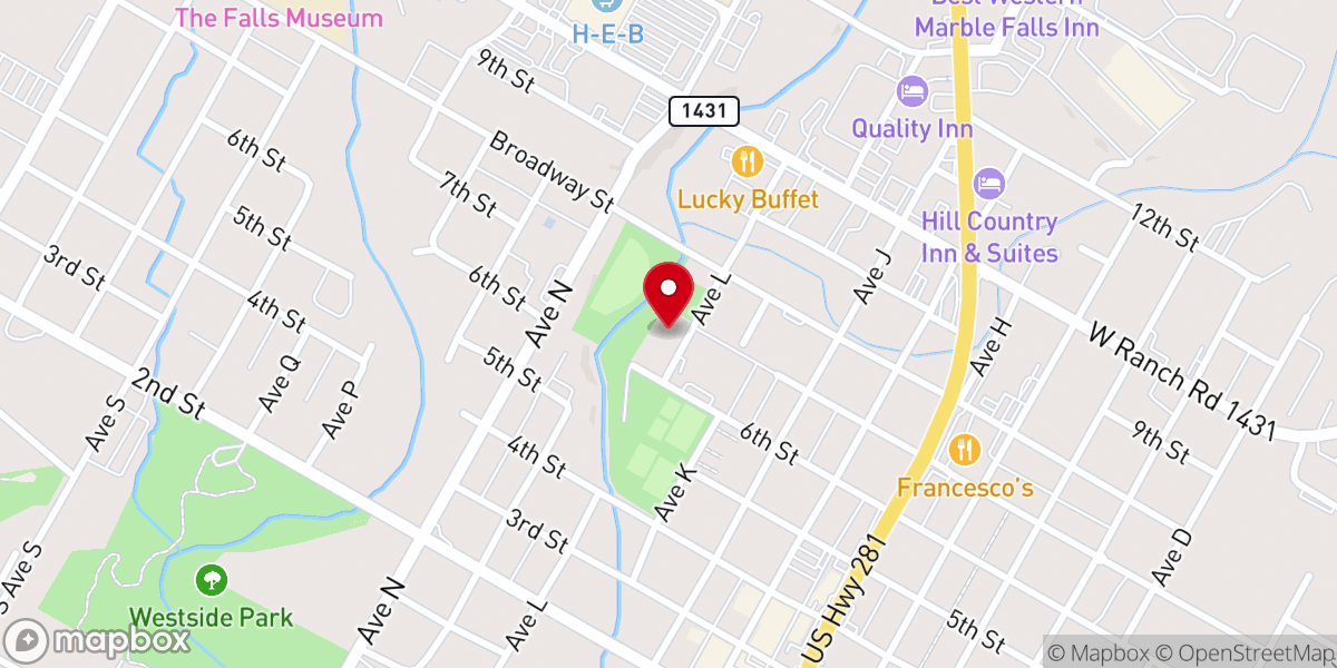 Map showing location of Marble Falls Senior Center