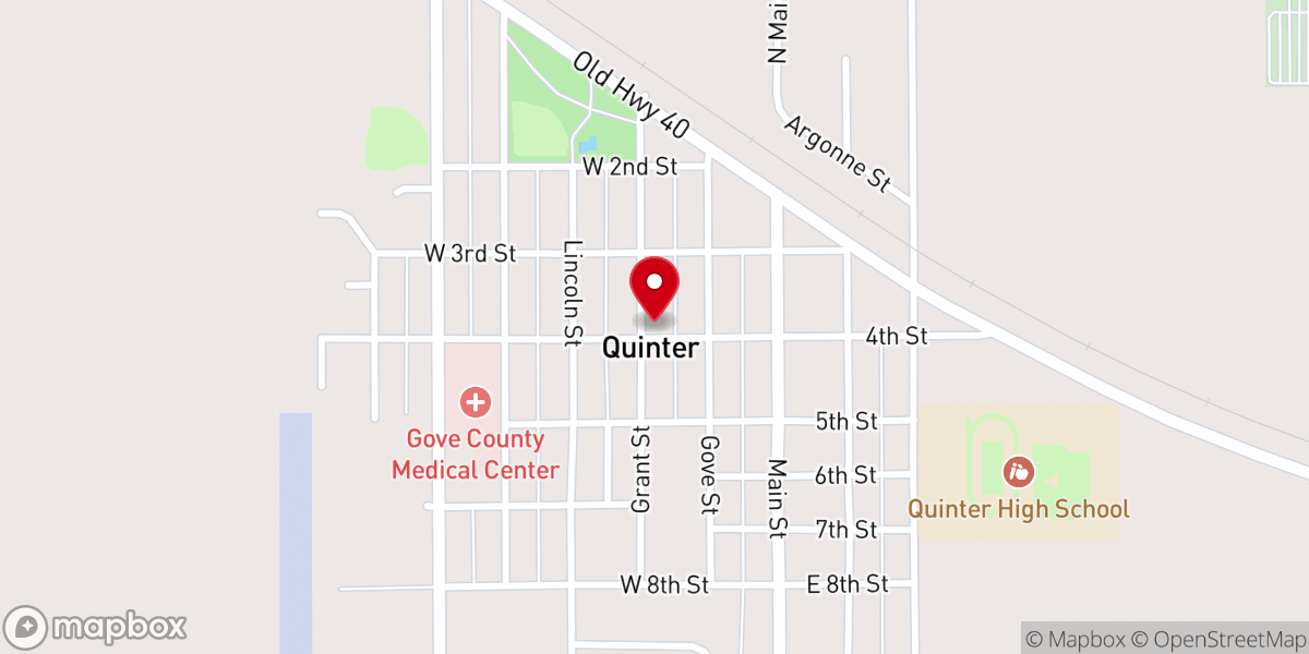 Map showing location of Quinter Methodist Church