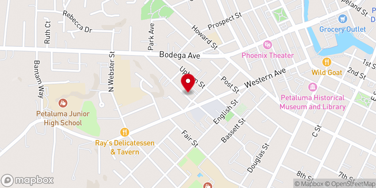 Map showing location of Elim Lutheran Church of Petaluma, CA