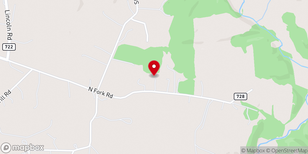 Map showing location of North Fork Baptist Church