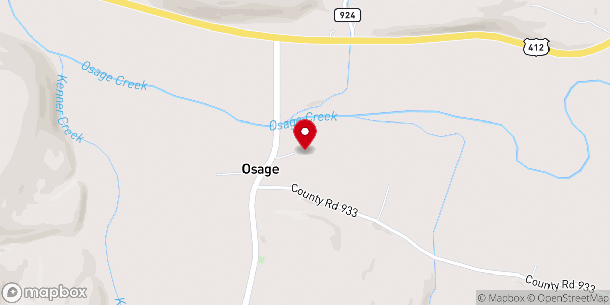 Map showing location of Osage Baptist Church