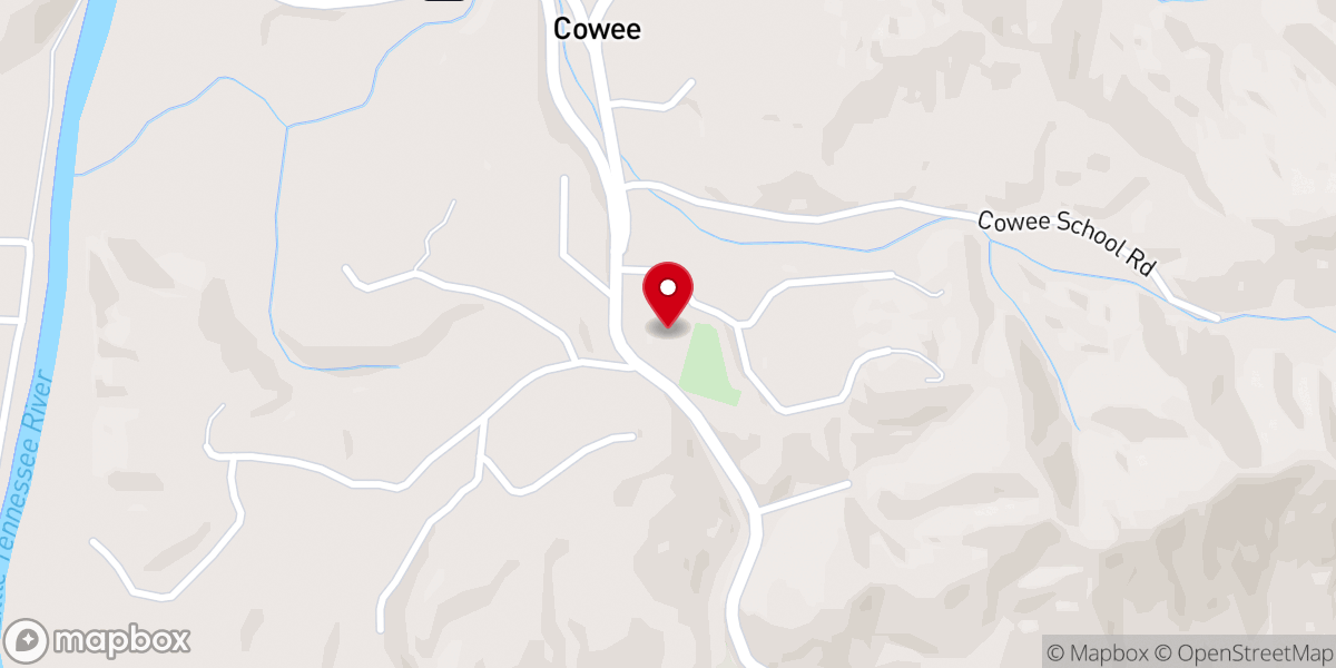 Map showing location of Cowee Baptist Church
