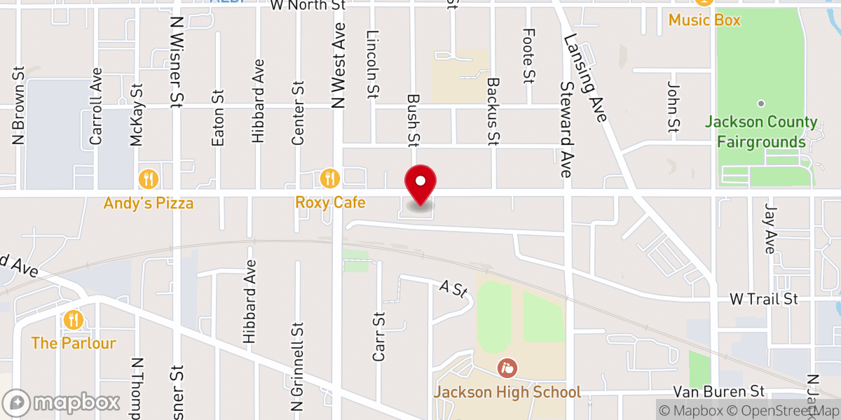 Map showing location of Ganson Street Baptist Church
