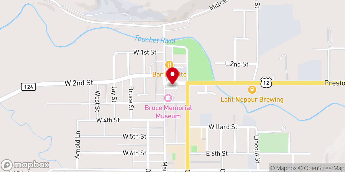 Map showing location of Gen Assem. of Christian Church // Waitsburg Rescource Center - Food Distribution Center