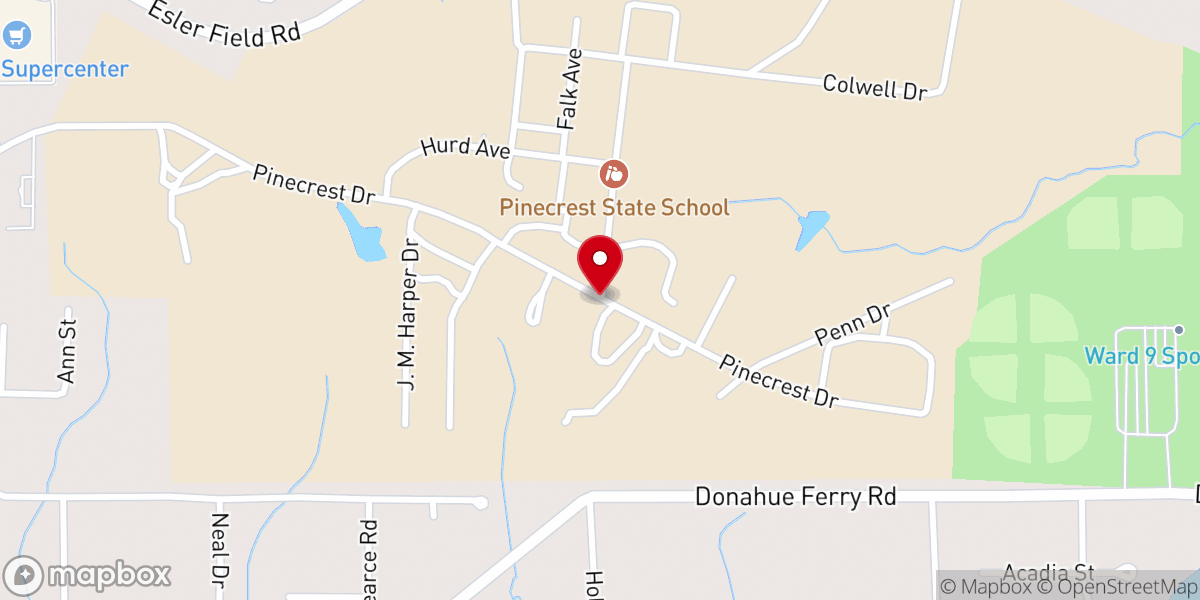 Map showing location of Pinecrest Developmental Center Chapel