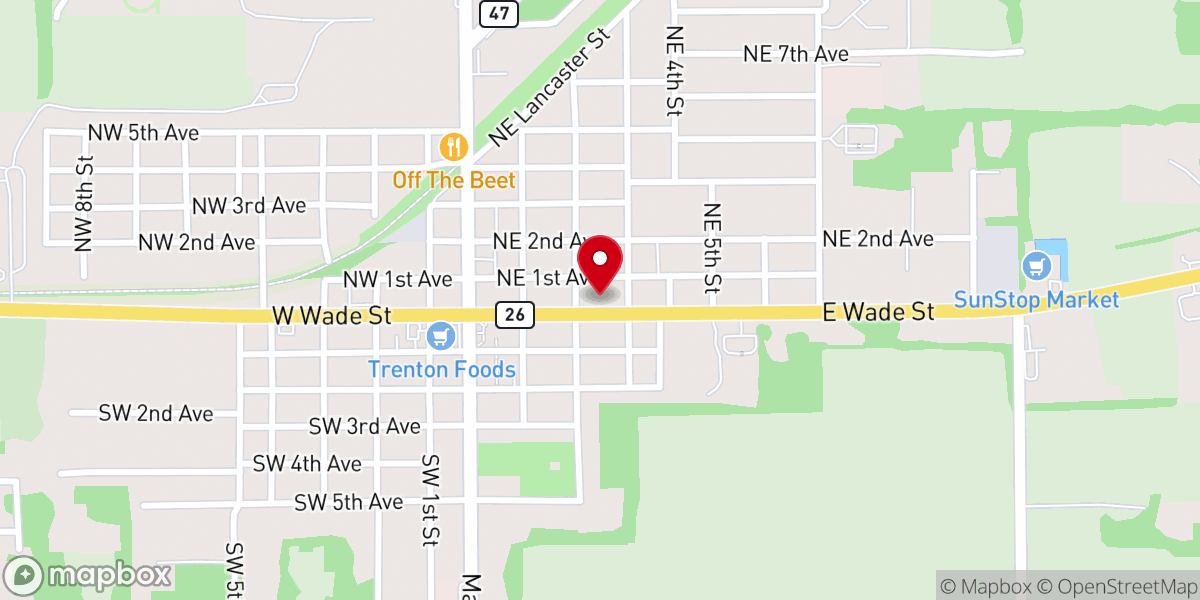 Map showing location of First Baptist Church of Trenton