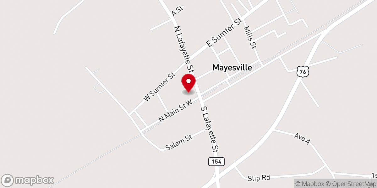 Map showing location of Town of Mayesville, SC