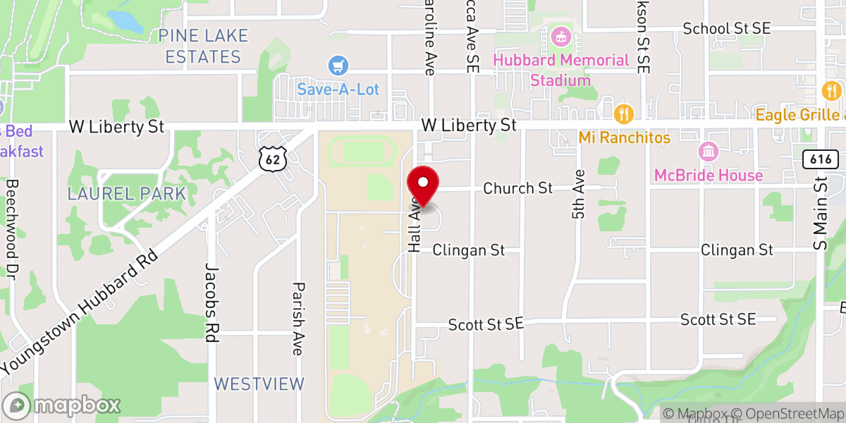 Map showing location of Grace Lutheran Church-Hubbard