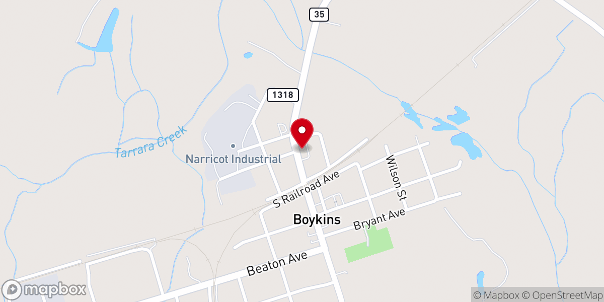 Map showing location of Boykins Baptist Church