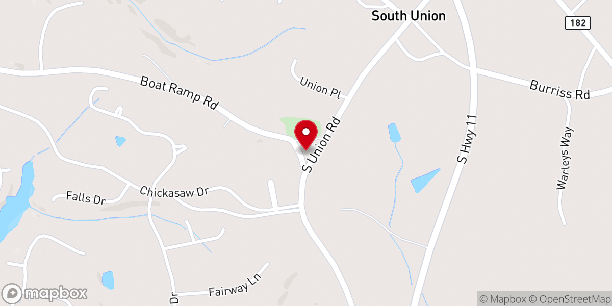 Map showing location of South Union Baptist Church