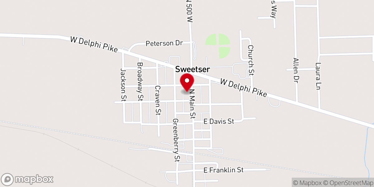 Map showing location of Sweetser United Methodist Church
