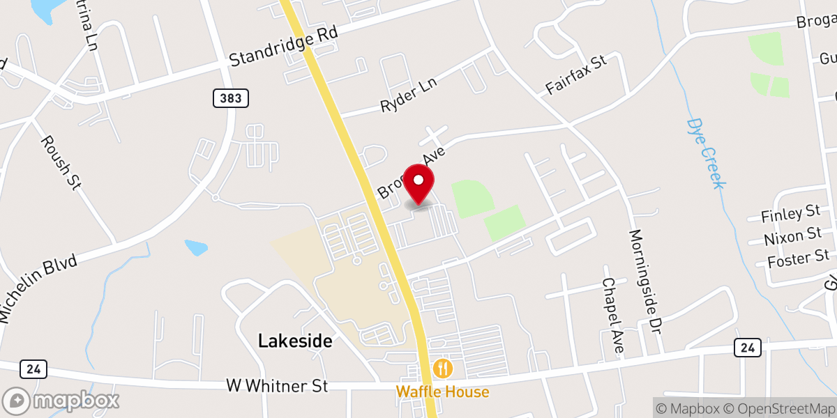 Map showing location of Oakwood Baptist Church