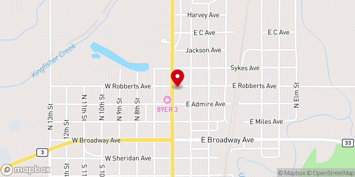 Map showing location of Kingfisher Times & Free Press