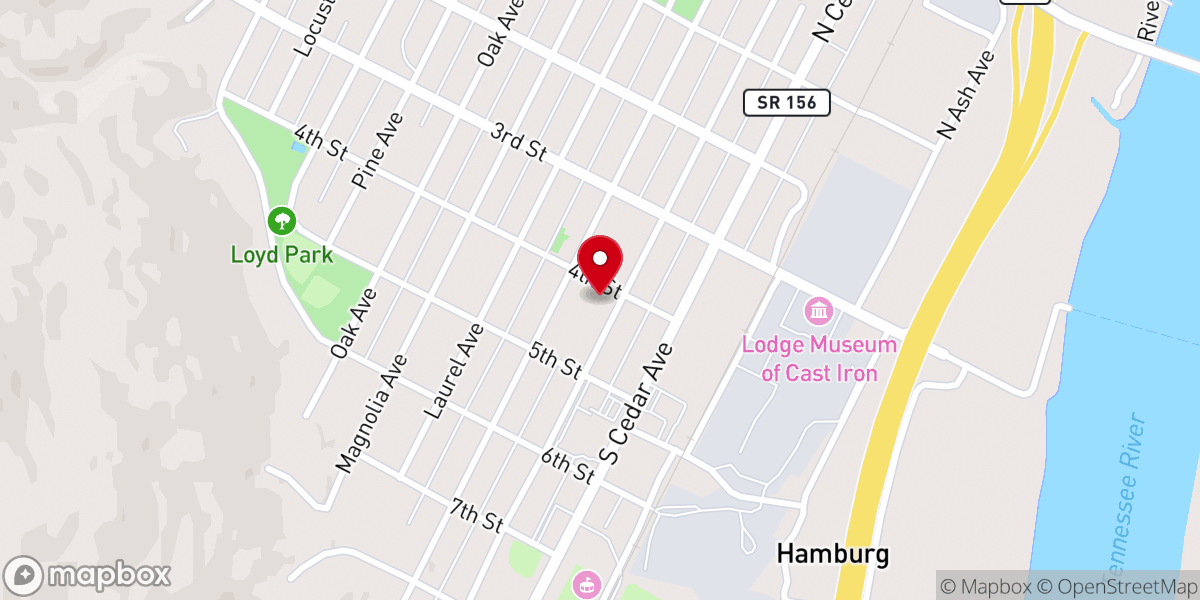 Map showing location of Cumberland Presbyterian Church