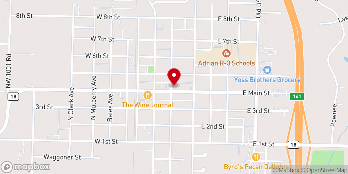 Map showing location of Adrian United Methodist Church