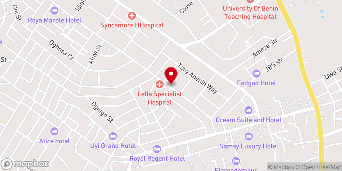 Map showing location of Mountain of Fire and Miracles Ministries, 53, Ihama Rd, GRA, B/City, Edo state