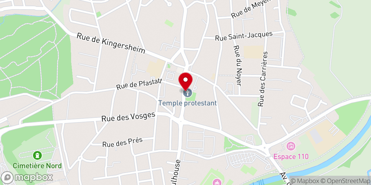 Map showing location of Temple protestant réformé