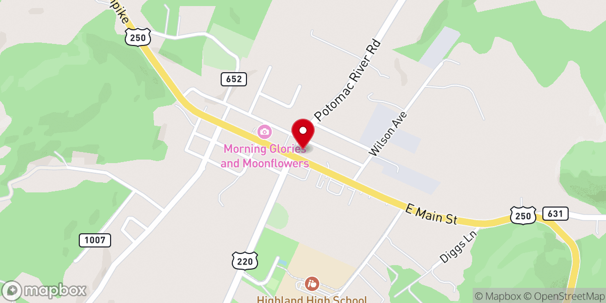 Map showing location of Highland Roots Market