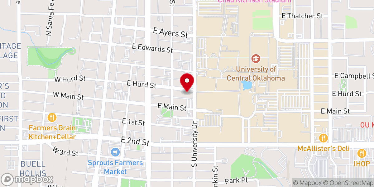 Map showing location of UCO Catholic Student Center
