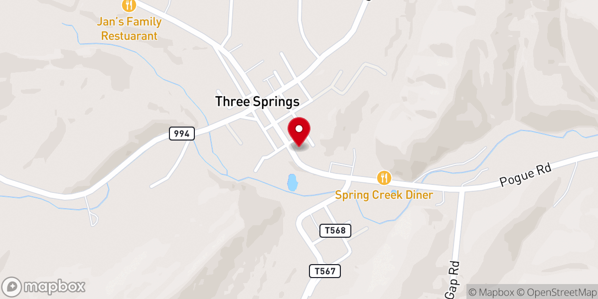 Map showing location of First Baptist Church of Three Springs