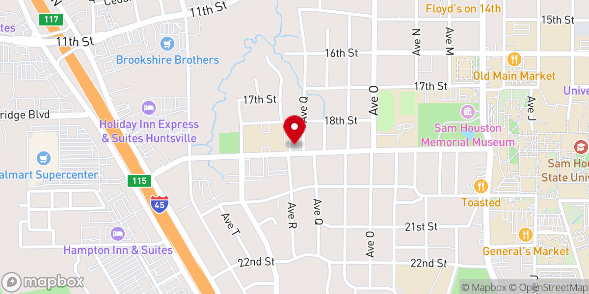 Map showing location of First Christian Church of Huntsville, TX