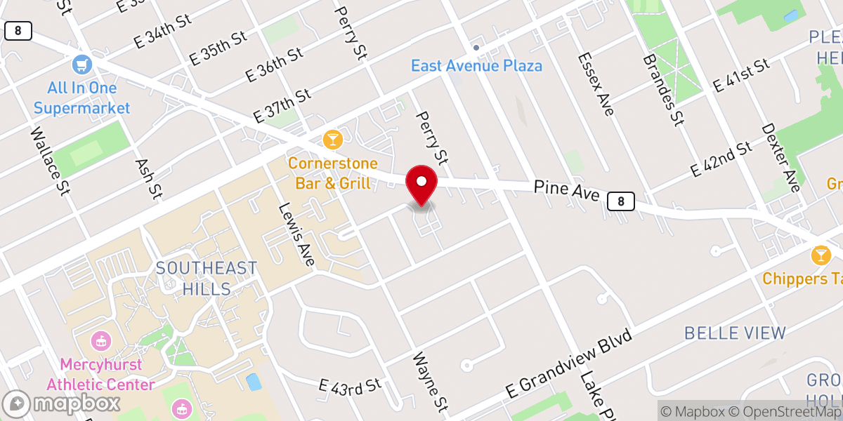 Map showing location of Abundant Life Church of Erie