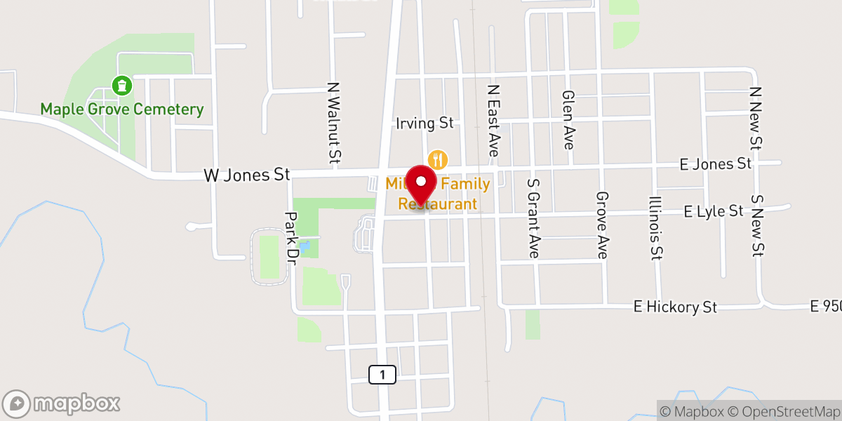 Map showing location of Milford Church of the Nazarene