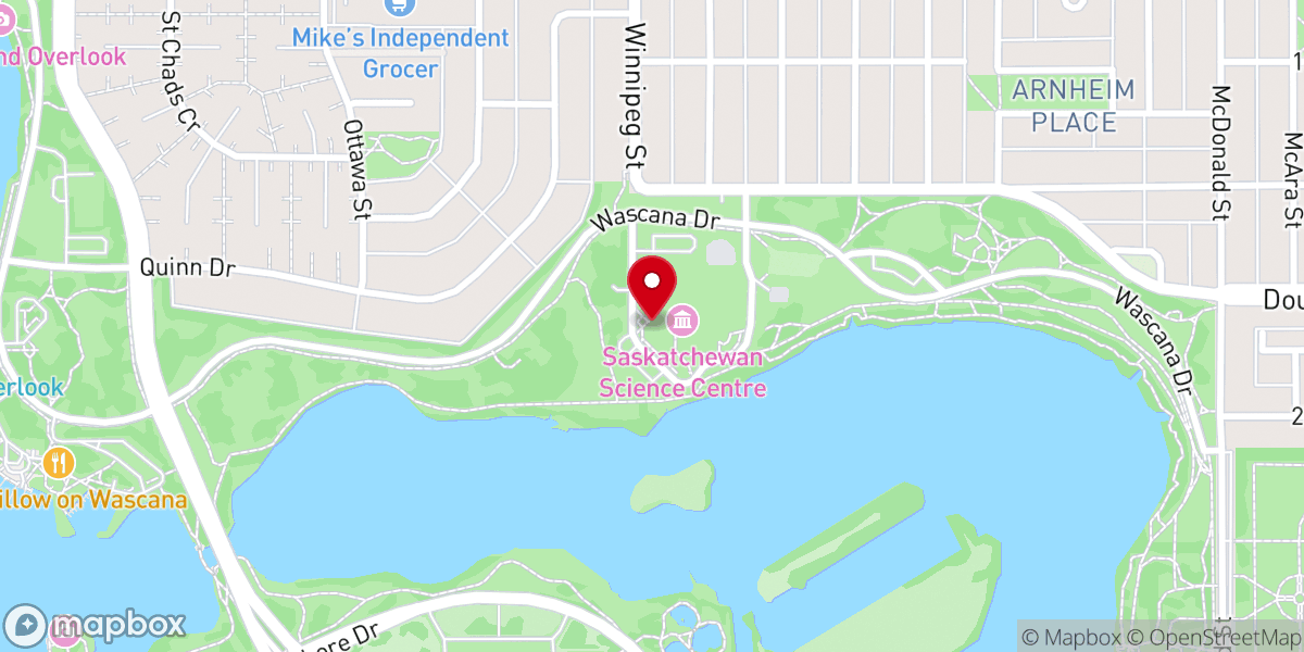 Map showing location of Saskatchewan Science Centre