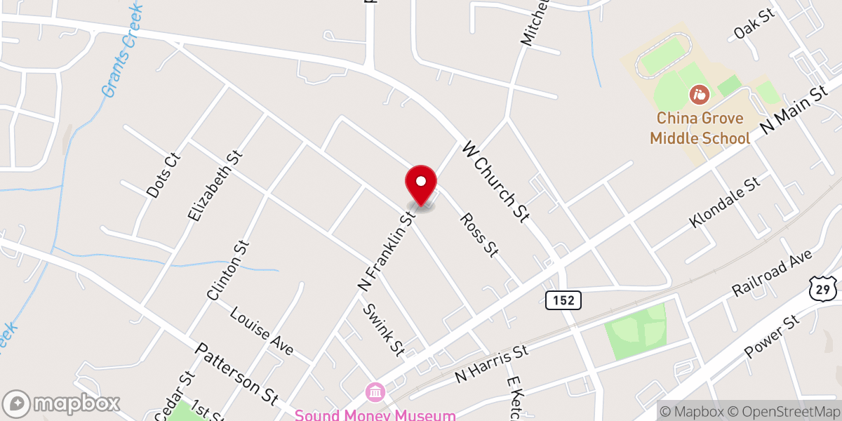 Map showing location of China Grove Church of God