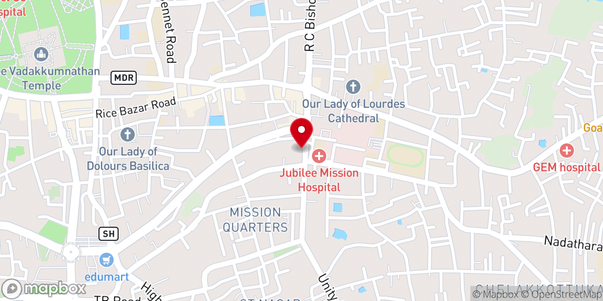 Map showing location of Christian Brethren Church, East Fort, Thrissur