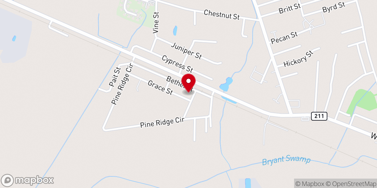 Map showing location of Bethel Holiness Church