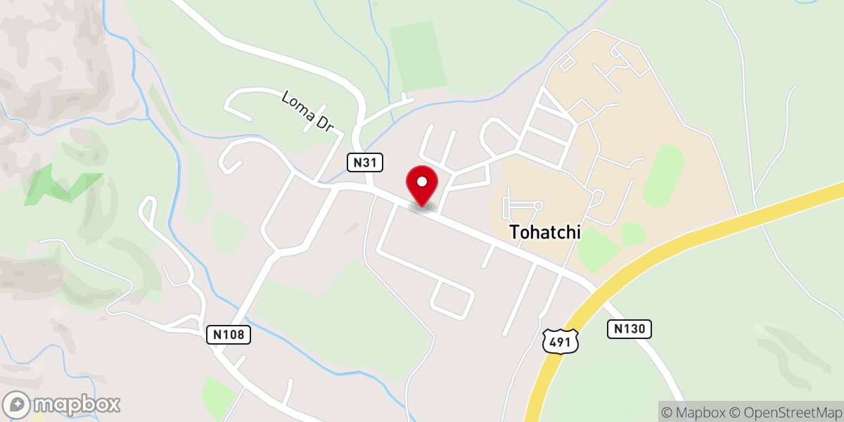 Map showing location of Tohatchi United Pentecostal Church