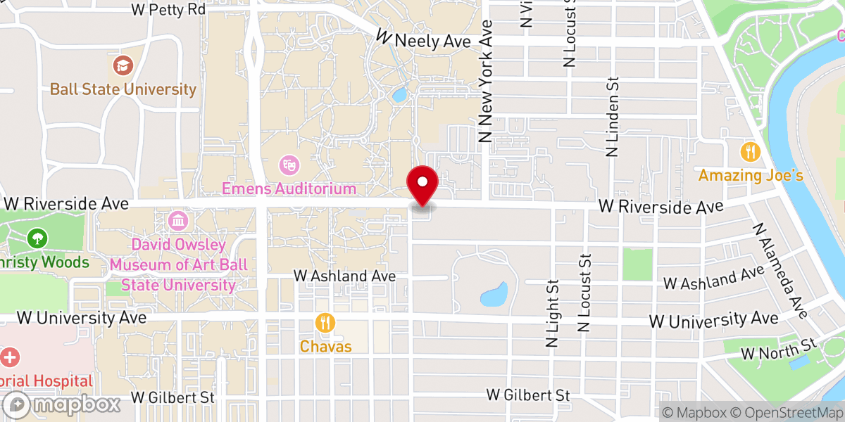 Map showing location of Ball State Christian Campus House
