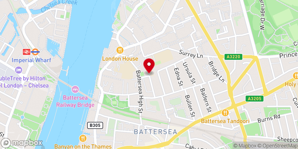 Map showing location of Sacred Heart of Jesus Catholic Church, Battersea