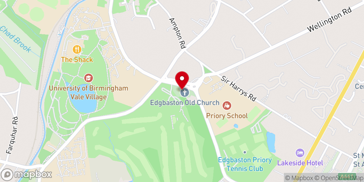 Map showing location of St Bartholomew's, Edgbaston (The Old Church)