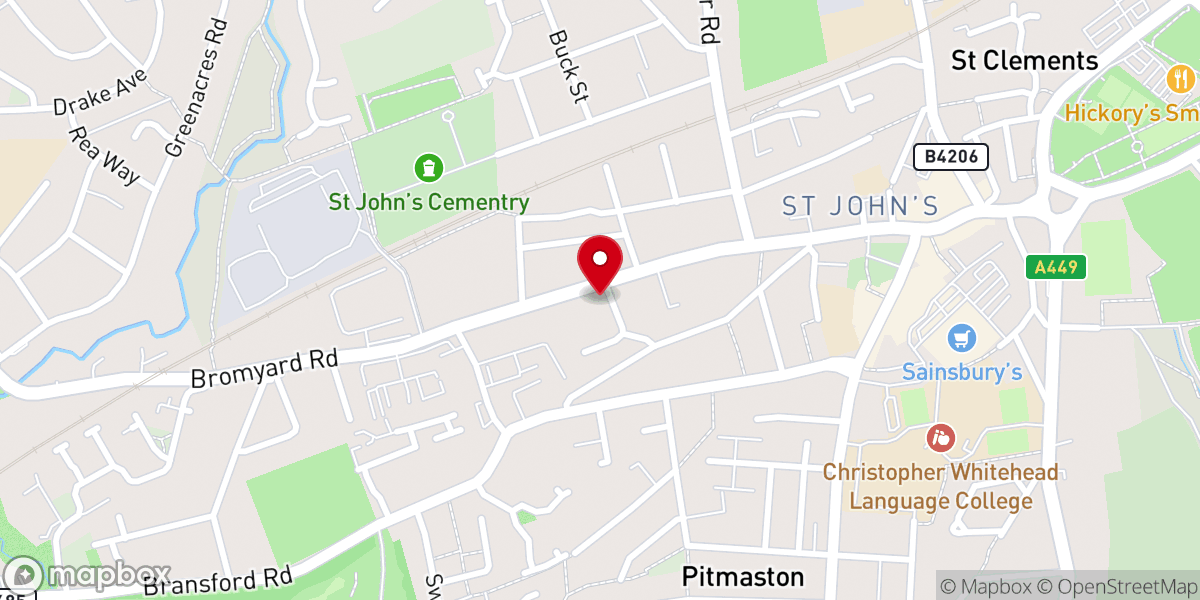 Map showing location of Bromyard Road Methodist Church