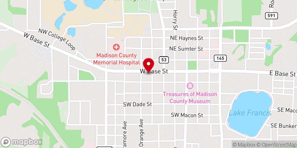 Map showing location of First Baptist Church