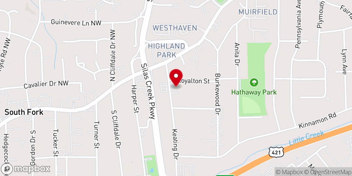 Map showing location of South Fork Church of Christ