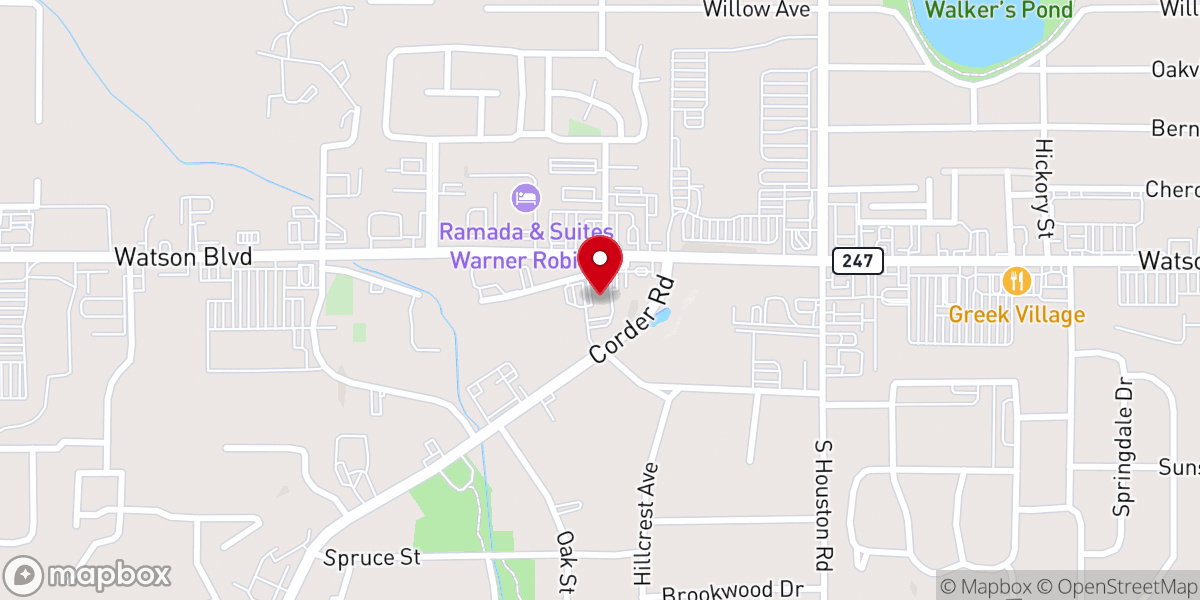 Map showing location of Warner Robins Church of Christ Food Pantry